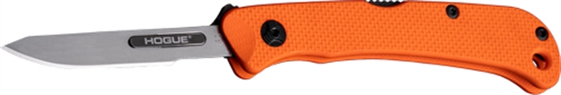 Picture of  Hogue 35834 Expel  2.50" Folding Scalpel Plain Satin High Carbon Steel Blade, Blaze Orange Textured G10 Scales/Ss Handle 743108358344
