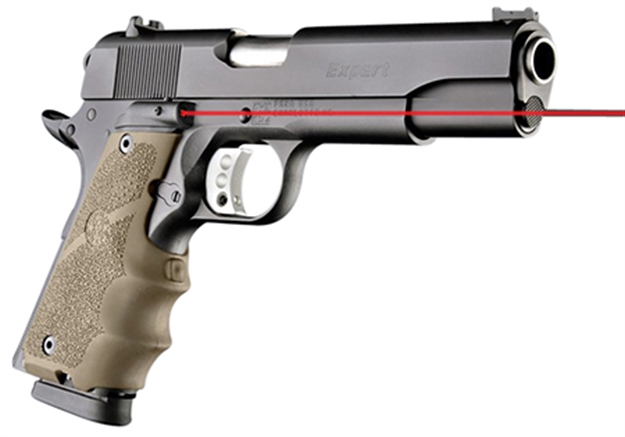 Picture of  Hogue 45083 Overmolded Red  Laser Enhanced Grip Flat Dark Earth 1911 Government 743108450833