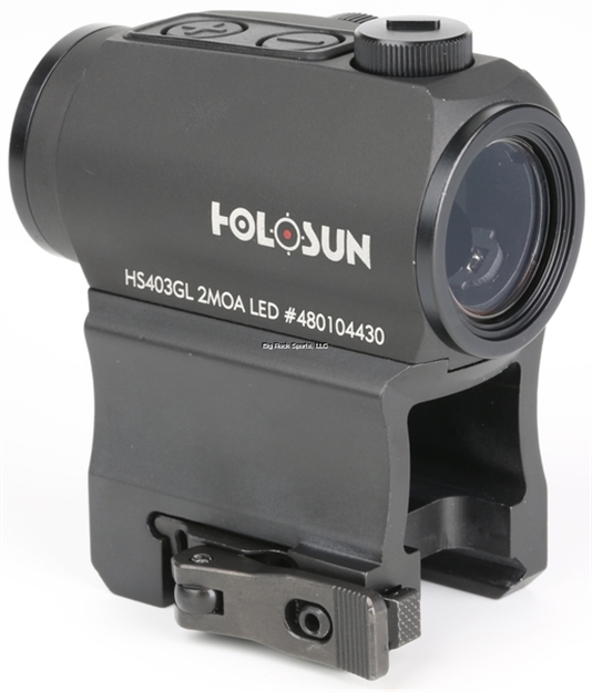 Picture of Holosun Red Dot Sight, 1X, 20Mm, 2 Moa Red Dot Reticle, Matte Black, QD High & Low Mount, Side Mounted Battery, Auto On/Off