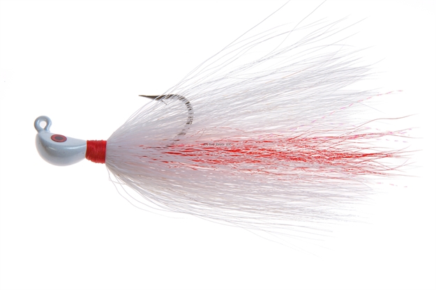 Picture of Hookup Inshore Premium Bucktail Jig, 1/2 Oz, White/Red/White, 4/0 Vmc Perma Steel Hook