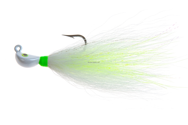 Picture of Hookup Inshore Premium Bucktail Jig, 3/8 Oz, White/Green/White, 4/0 Vmc Perma Steel Hook
