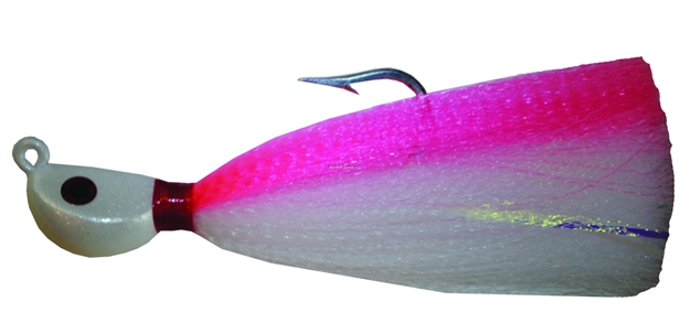 Picture of Hookup Syntail Bucktail Jig, 2 Oz, White/Red/White, 8/0 Mustad Duratin Hook