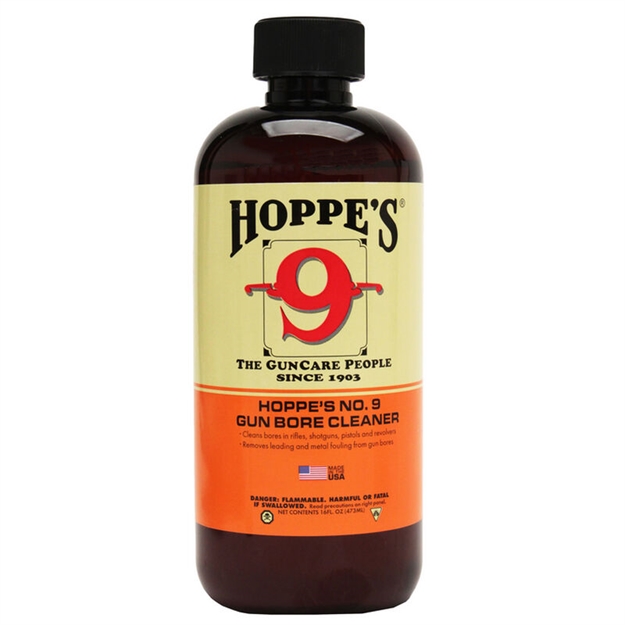 Picture of  Hoppe's 916 No. 9 Bore Cleaner Removes Carbon Powder & Lead Fouling Child Proof Cap  1 Pint (16 Oz.) Bottle 10 Per Pack
