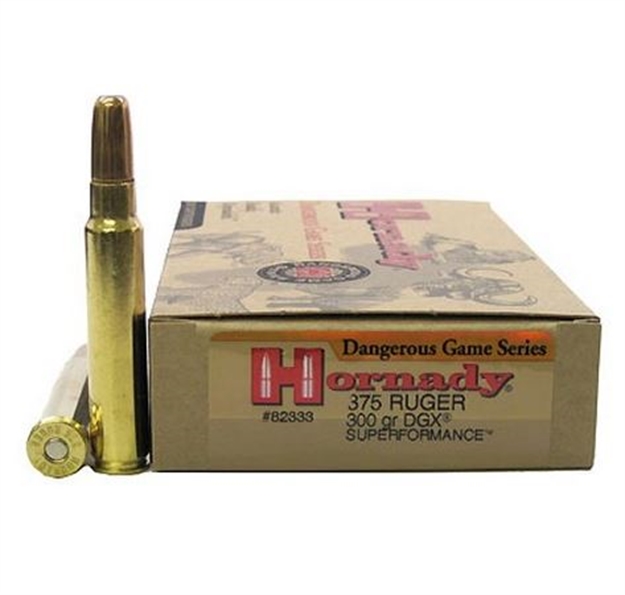 Picture of Hornady Superformance Dangerous Game Rifle Ammo 375 Ruger, Dgx, 300 Grains, 2660 Fps, 20, Boxed