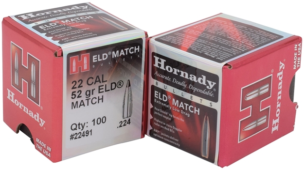 Picture of  Hornady 22491 Eld Match  22 Cal .224 52 GR Extremely Low Drag Match 100 Per Box/ 40 Case 090255224917