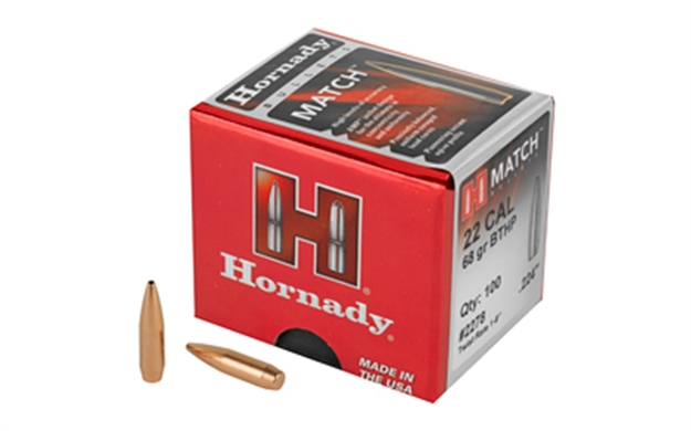 Picture of  Hornady 2278 Match  22 Cal .224 68 GR Hollow Point Boat Tail Match 100 Per Box/ 40 Case