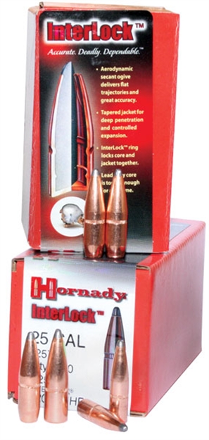 Picture of  Hornady 2552 Interlock  25 Cal .257 117 GR Boat Tail Spire Point 100 Per Box/ 25 Case 090255225525
