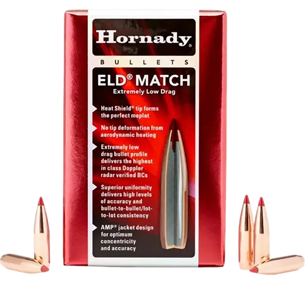 Picture of  Hornady 2561 Eld Match  25 Cal .257 134 GR Extremely Low Drag Match 100 Per Box/ 15 Case 090255225617