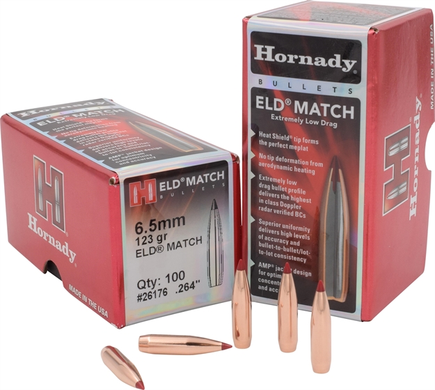 Picture of  Hornady 26176 Eld Match  6.5Mm .264 123 GR Extremely Low Drag Match 100 Per Box/ 25 Case