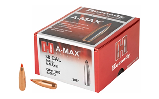 Picture of  Hornady 30502 A-Max  30 Cal .308 168 GR A Max 100 Per Box/ 15 Case 090255275131