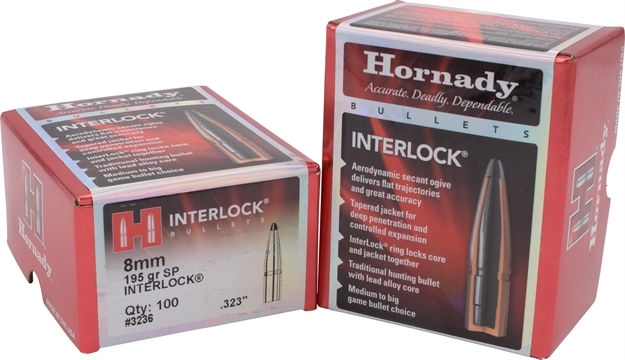 Picture of  Hornady 3236 Interlock  8Mm .323 195 GR Spire Point 100 Per Box/ 15 Case 090255232363