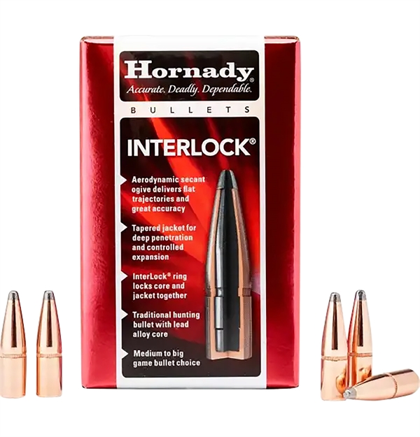 Picture of  Hornady 3335 Interlock  338 Cal .338 250 GR Soft Point Recoil Proof 100 Per Box/ 15 Case
