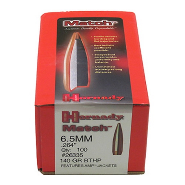 Picture of  Hornady 26335 Match  6.5Mm .264 140 GR Hollow Point Boat Tail Match 100 Per Box/ 15 Case