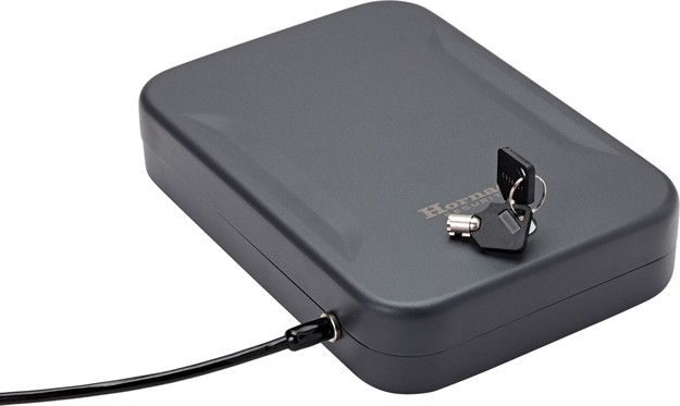 Picture of  Hornady 95210 Lock Box  XL Key Entry Black Steel Holds 1 Handgun 10" L X 7" W X 2" D