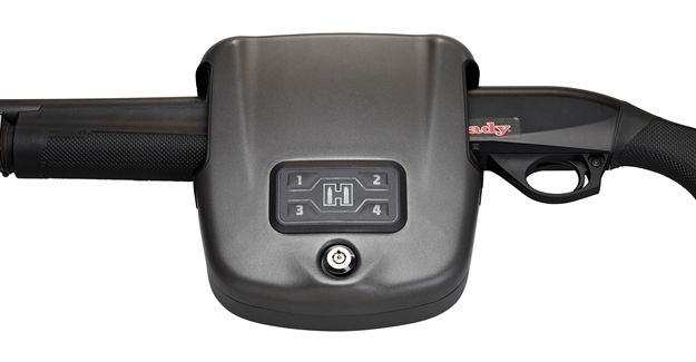 Picture of  Hornady 98180 Rapid Safe Shotgun Wall Lock Rfid Access Code Key Entry Black Steel Holds Shotgun 8.50" L X 9.20" W X 2.70" D 090255981803