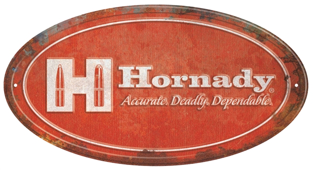 Picture of  Hornady 99144 Oval Sign Rustic Red White Aluminum 12" X 18"
