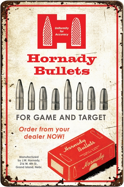 Picture of  Hornady 99145 Bullets Tin Sign Rustic Red White Aluminum 12" X 18"
