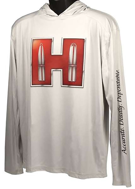Picture of Hornady 99692Xxl Solar Hoodie  White W/Red Logo 2Xl Long Sleeve Pull Over