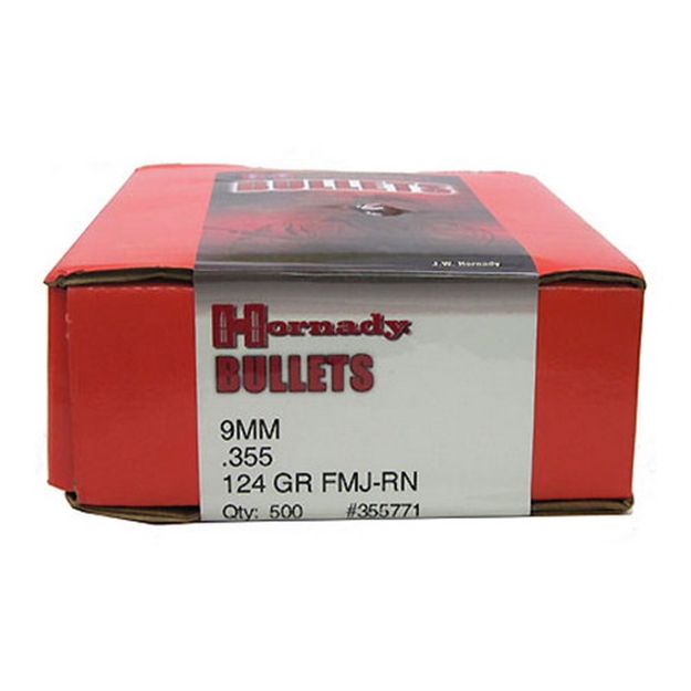 Picture of Hornady 355771 Fmj Handgun 
9Mm .355 124 GR Full Metal Jacket Round Nose 500 Box
