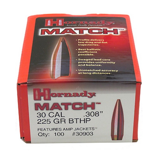 Picture of Hornady Bullets 30 Cal .308 225Gr Bthp Match 100Ct <