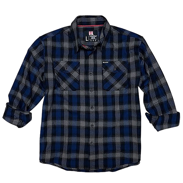 Picture of  Hornady Gear 32204 Flannel Shirt  XL Navy/Black/Gray,  Cotton/Polyester, Relaxed Fit Button UP