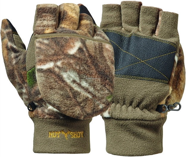 Picture of Hot Shot Mens Bulls-Eye Fuzzy Fleece Fingerless Glove Poptop Mitten 40Gr Thinsulate Realtree Xtra 25-695C-Xt-X