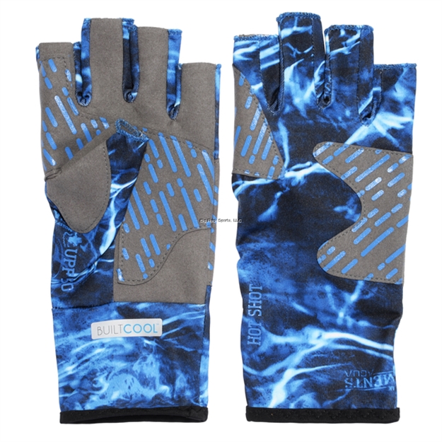 Picture of Hot Shot Men's Uvf Spandex Polyester Builtcool Fingerless Fishing Glove, Medium, Mossy Oak Elements Aqua Marlin 0M-843-M