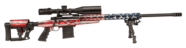 Picture of Howa  Hcr Rifle Bolt 243 Winchester 24" HB 10+1 Luth-Ar Mba-4/ Aluminum Chassis Black Stk American Flag Cerakote/Black