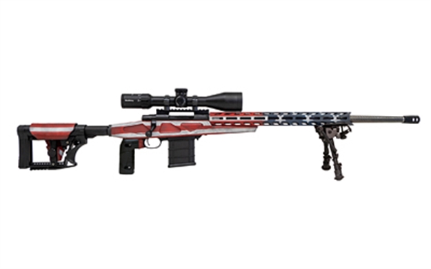 Picture of  Howa Hcra72507uskmdt M1500 Apc Chassis 6.5 Creedmoor 24" Blued Heavy Barrel 10+1 (3 Mags), American Flag Cerakote 6 Position Luth-Ar Mba-4 W/Aluminum Chassis Stock, Includes Bipod And Grips 682146880205