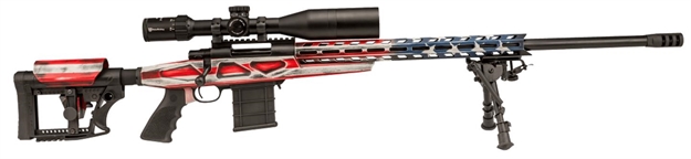 Picture of Howa Hcra73127usk Hcr Rifle Bolt 308 Winchester/7.62 Nato 20" HB MB 10+1 Luth-Ar Mba-4 Black/Aluminum Chassis American Flag Cerakote Stk Black With Scope