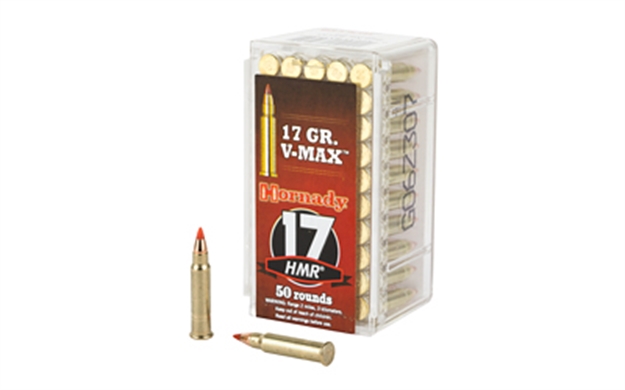 Picture of Hornady Rimfire Varmint Express Ammo 17 Hmr, V-Max, 17 Grains, 2550 Fps, 50 Rounds, Boxed 83170 090255831702