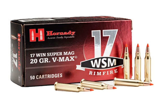 Picture of Hornady Rimfire Varmint Express Ammo 17 Wsm, V-Max, 20 Grains, 3000 Fps, 50 Rounds, Boxed 83180 090255831801