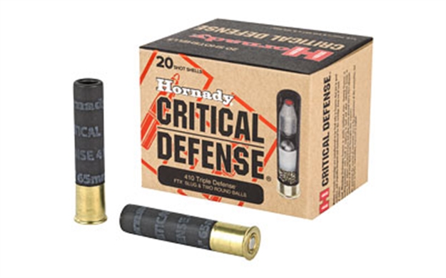 Picture of  Hornady 86238 Critical Defense Triple Defense 410Gauge 2.50" 2Roundballs/1 Ftxslug 20 Per Box/10 Case