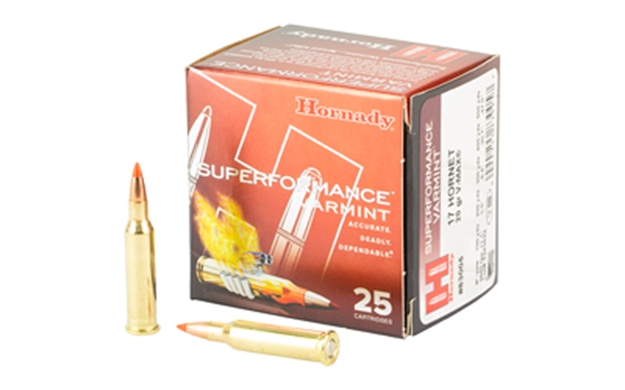 Picture of Hornady Superformance Varmint Rifle Ammo 17 Hornet, V-Max, 20 Grains, 3650 Fps, 25, Boxed 83005 090255830057