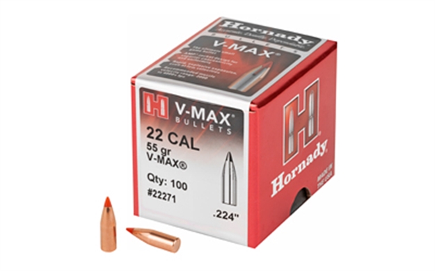 Picture of  Hornady 22271 V-Max  22 Cal .224 55 GR V Max 100 Per Box/ 40 Case 090255222715