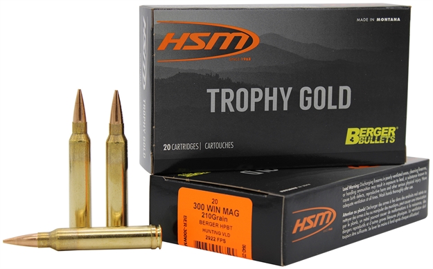 Picture of Hsm 300Wm210vld Trophy Gold Extended Range 300 Win Mag 210 GR Berger Hunting Vld Match 20 Per Box/ 20 Case BER300WM210V 837306003509