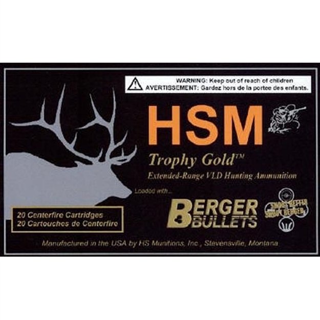 Picture of Hsm 300Wsm168vld Trophy Gold Extended Range 300 Wsm 168 GR Berger Hunting Vld Match 20 Per Box/ 25 Case BER300WSM168