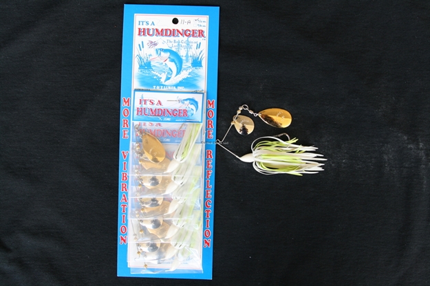 Picture of Humdinger Spinnerbait, 1/4 Oz, 4/0 Hook, Gold Colorado/Nickel Indiana Blade,Chartreuse/White