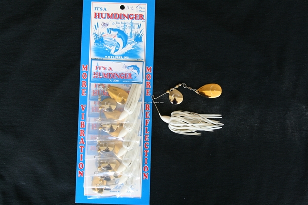 Picture of Humdinger Spinnerbait, 1/4 Oz, 4/0 Hook, Gold Colorado/Nickel Indiana Blade,White