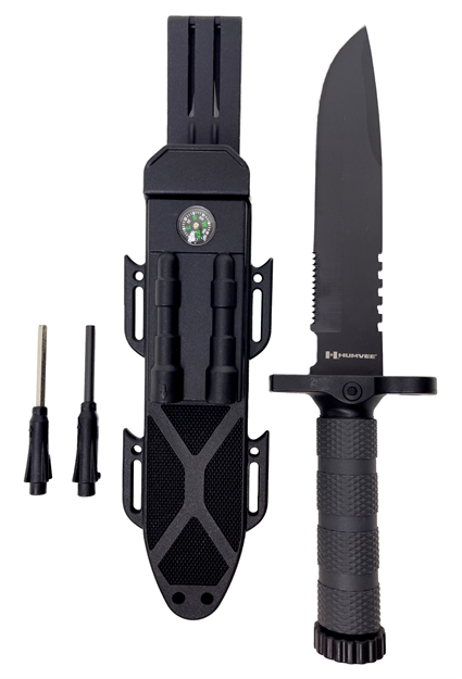 Picture of Humvee Adventure Gear Hmvkfxb01 Next-Gen Survival Knife  7.50" Fixed Sawback Plain Black Stainless Steel Blade/Od Green Textured Rubber Handle Includes Sheath HMV-KFXB-01
