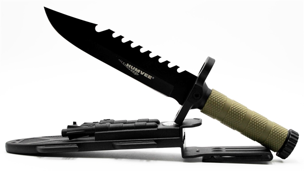 Picture of Humvee Adventure Gear Hmvkfxb02 Next-Gen Survival Knife  7.50" Fixed Sawback Plain Black Stainless Steel Blade Black Textured Rubber Handle Includes Sheath HMV-KFXB-02 024718514246