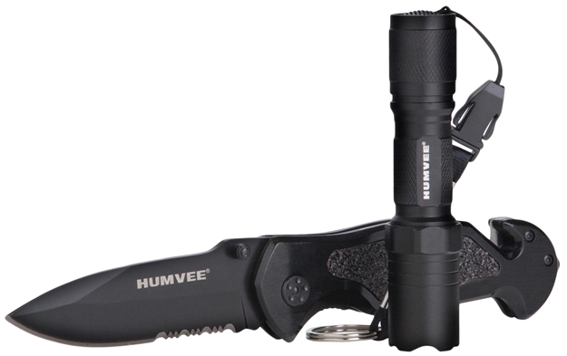 Picture of  Humvee Adventure Gear Hmvkcer1 Rescue Combo 3.25" Folding Spear Point Part Serrated Stainless Steel Blade Black Aluminum Handle Features Glass Breaker/Pocket Clip/Seatbelt Cutter 024718900193