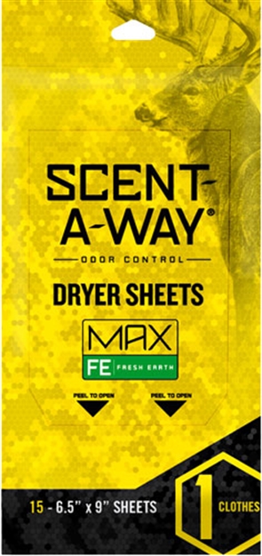 Picture of Hunters Specialties Dryer Sheets Scent-A-Way Max Oderless 6.5"X9" Earth 15P 07708 021291077083