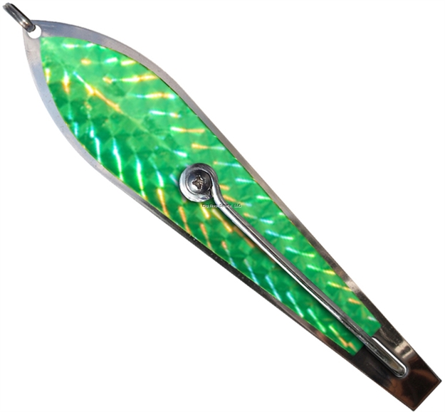 Picture of Huntington Eco Lure Spoon, 5 1/2", 9/0 Hook, Stainless Steel With Fluorescent Green Flash Scale