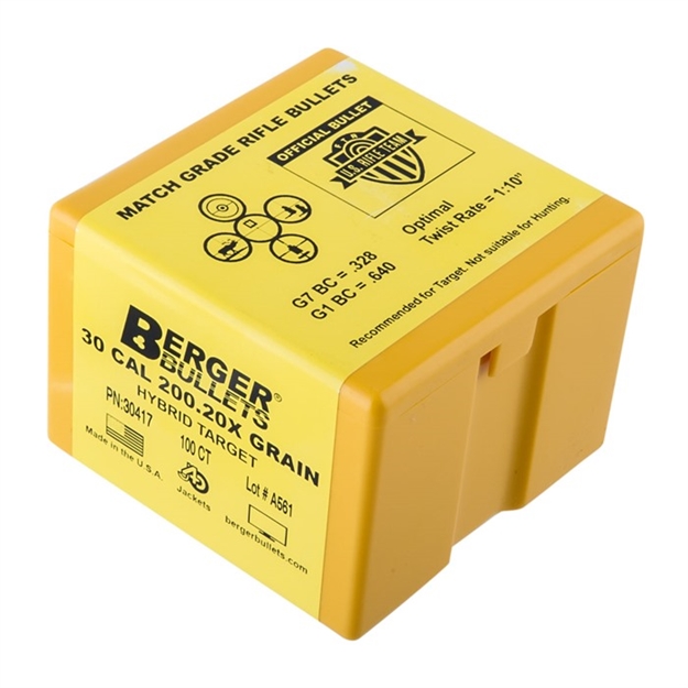 Picture of Berger Hybrid Target Bullets, 30 Caliber 200.20X 100 Count Box 30417