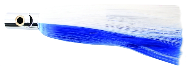 Picture of Iland Black Hole Jet Head Trolling Lure, 8 1/2", 1 1/4 Oz, 3-D Eyes, Chrome Head/Blue & White Skirt, 6 - 10 Kts