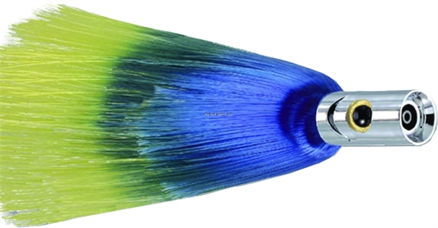 Picture of Iland Black Hole Jet Head Trolling Lure, 8 1/2", 1 1/4 Oz, 3-D Eyes, Chrome Head/Blue & Yellow (Dol) Skirt, 6 - 10 Kts