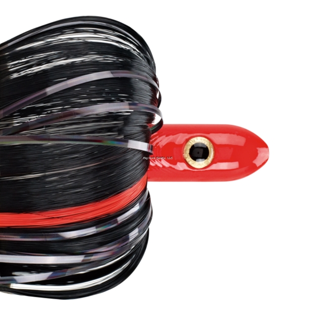 Picture of Iland Crusader Trolling Lure, 7 1/2", 8 Oz, 3-D Eyes, Fire Orange Head, Black Flash Black & E Red & Black Skirt