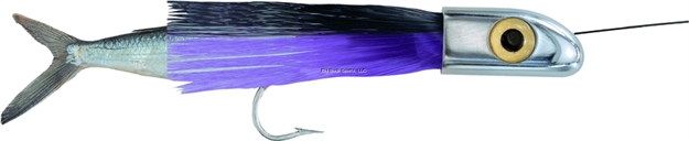 Picture of Iland Hoo-La Hood Trolling Lure, 7 1/8", 1 7/8 Oz, 3-D Eyes, Chrome Head/Black & Plum Skirt, UP TO 12 Kts