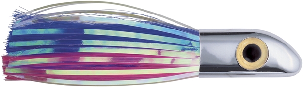 Picture of Iland Hoo-La Hood Trolling Lure, 7 1/8", 1 7/8 Oz, 3-D Eyes, Chrome Head/Blue & Pink Skirt, UP TO 12 Kts
